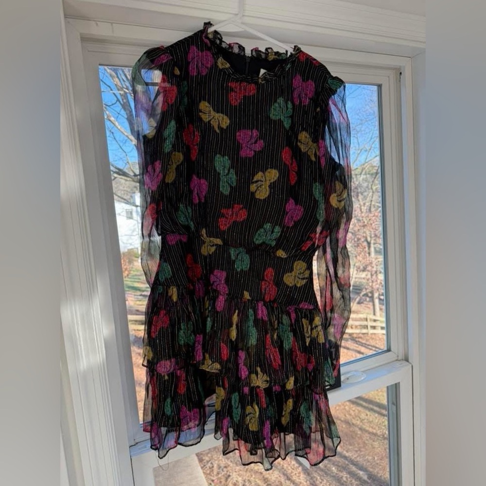 SALONI Black Dress with Multicolor Butterfly Print - Picture 2 of 6